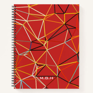 Dynamisches rotes abstraktes geometrisches Monogra Notizbuch