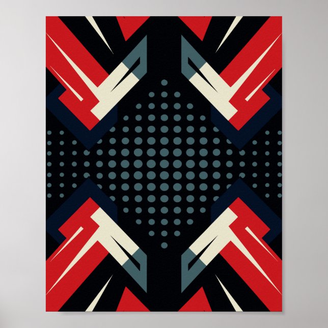Dynamisches rotes und schwarzes Pfeilmuster Poster (Vorne)
