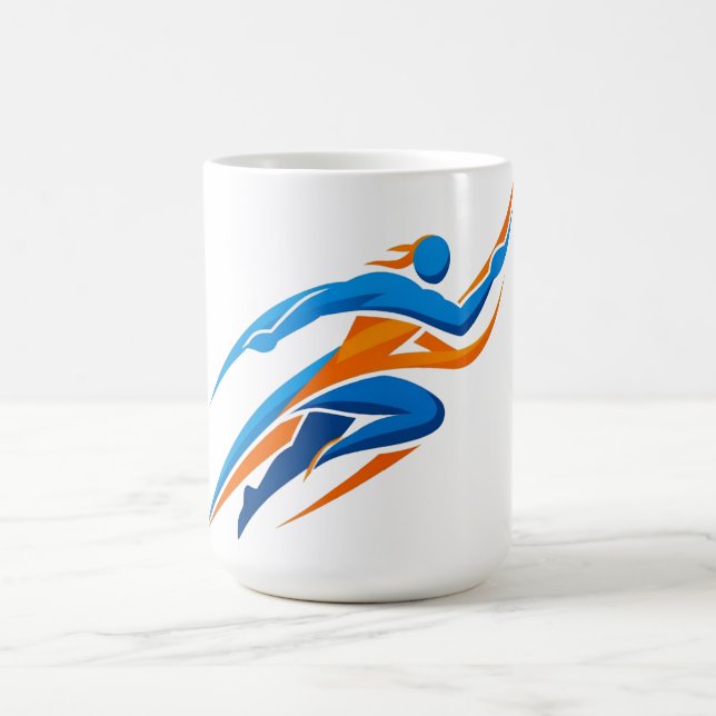 Dynamisches Runner-Logo Blau Orange Geschwindigkei Kaffeetasse (Mittel)