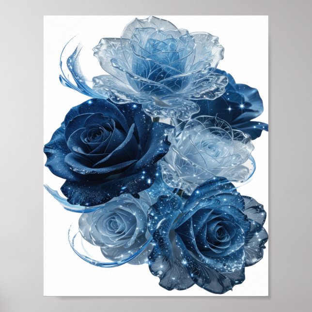 Dynamisches Silber BLAUE ROSEN Poster (Vorne)