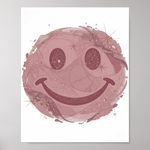 Dynamisches Silber-HAPPY FACE-Print Poster