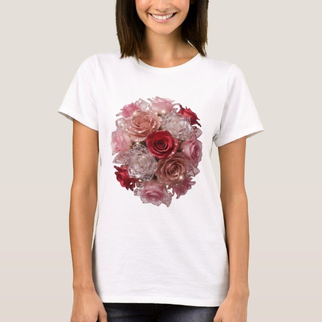 Dynamisches Silber ROSE BLOOM Slogan T-Shirt (Vorderseite)
