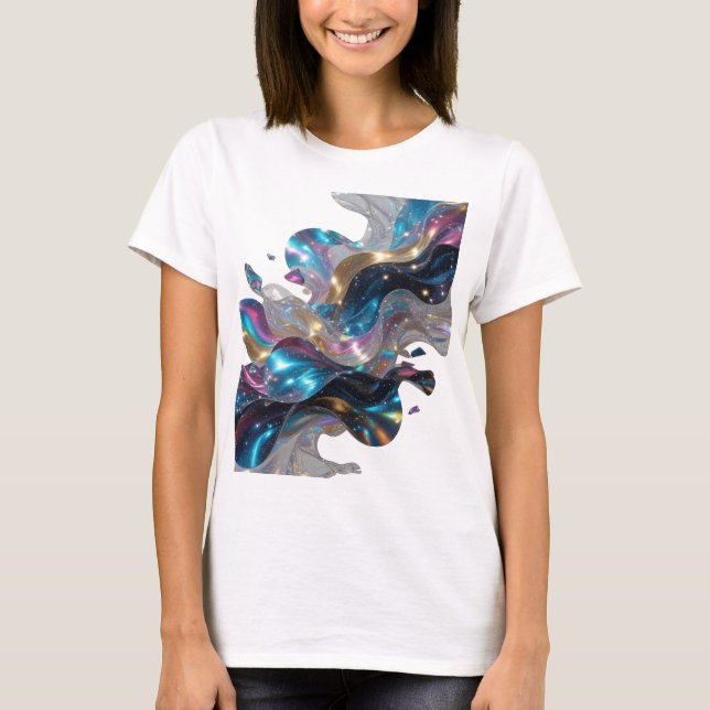 Dynamisches Silber SPACE GALAXY Textdesign T-Shirt (Vorderseite)