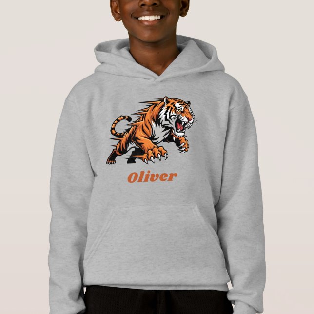 Dynamisches springendes Tiger-Maskottchen  Hoodie (Vorderseite)