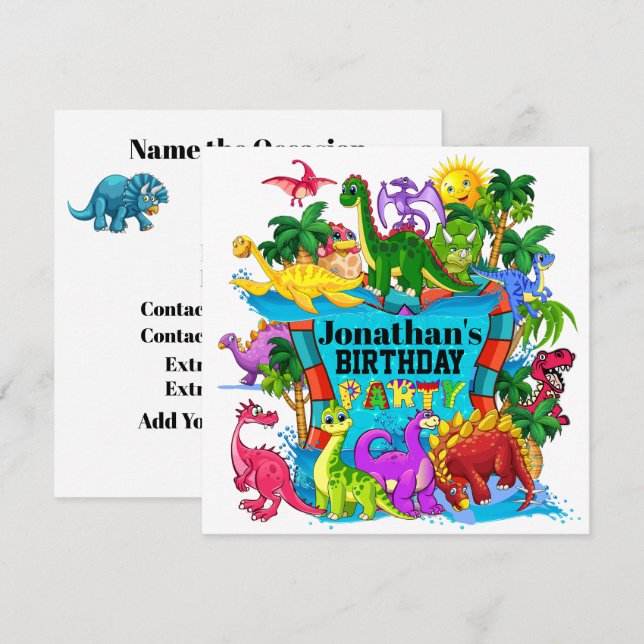 DYNAMITE-O-SAURUS DINOSAUR INVITATION (Devant / Derrière)
