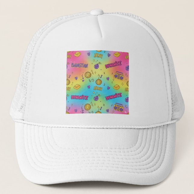 Dynamite Pop Art Rainbow Pattern Truckerkappe (Vorderseite)