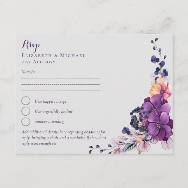 Dynastie RSVP MENU Gingembre pourpre Mariage flora (Devant)