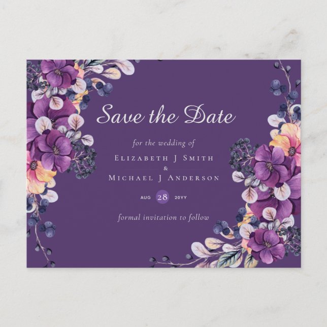 Dynastie Wedding Save the Date Lila Ginger Floral Postkarte (Vorderseite)