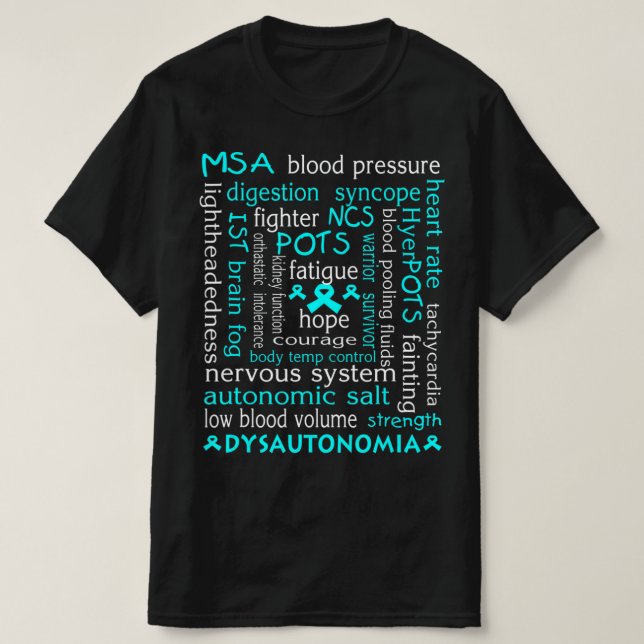 Dysautonomie Bewusstseinsbildung T - Shirt Aquamar (Design vorne)