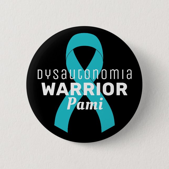 Dysautonomie-Kämpfer-Schleife Schwarzer Knopf Button (Vorderseite)