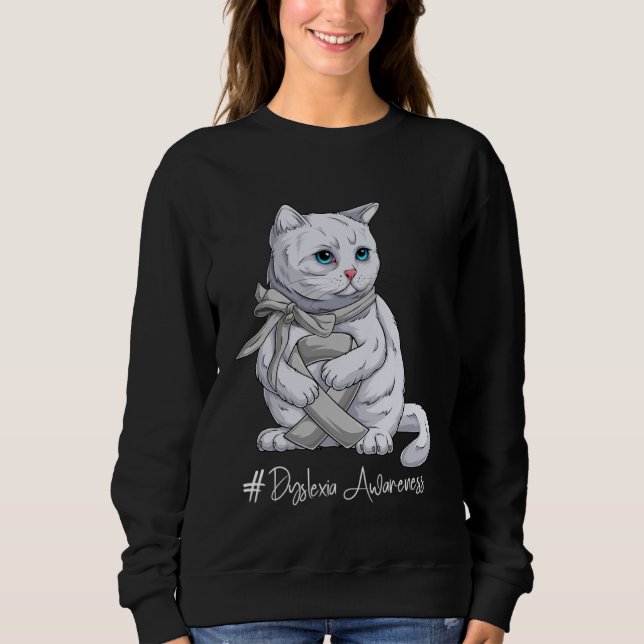 Dyslexia Awareness Month Silver Ribbon Cat Sweatshirt (Vorderseite)