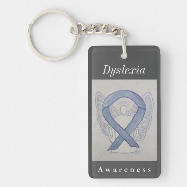 Dyslexie Bewusstsein Silver Ribbon Angel Schlüssel Schlüsselanhänger (Vorderseite)