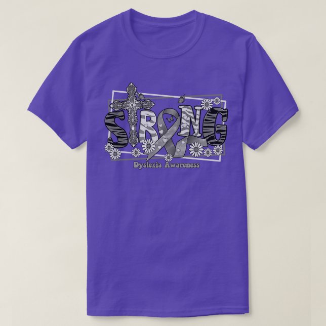 Dyslexie Sensibilisierungskreuz Band Starke Liebe T-Shirt (Design vorne)