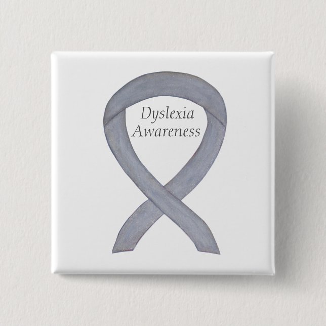 Dyslexie Silver Awareness Ribbon Custom Button (Vorderseite)