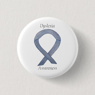 Dyslexie Silver Awareness Ribbon Custom Button