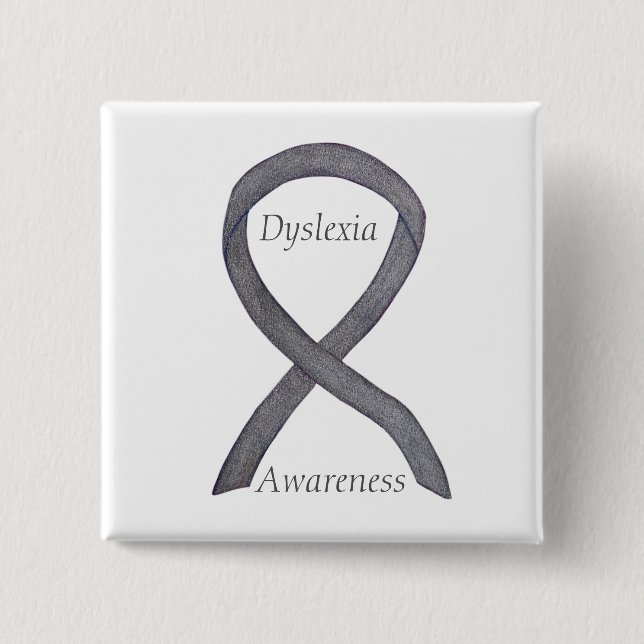 Dyslexie Silver Awareness Ribbon Custom Button (Vorderseite)