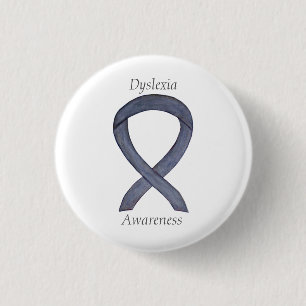 Dyslexie Silver Awareness Ribbon Custom Button