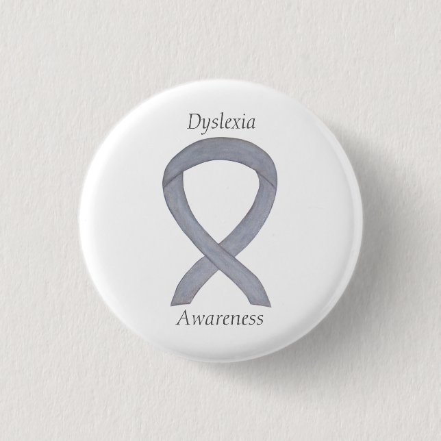 Dyslexie Silver Awareness Ribbon Custom Button (Vorderseite)