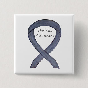 Dyslexie Silver Awareness Ribbon Custom Button