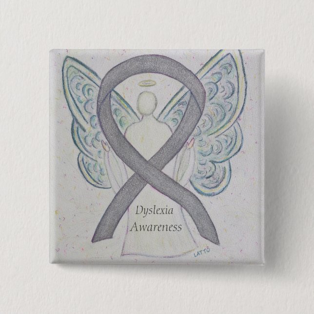 Dyslexie Silver Awareness Ribbon Engel Custom Butt Button (Vorderseite)