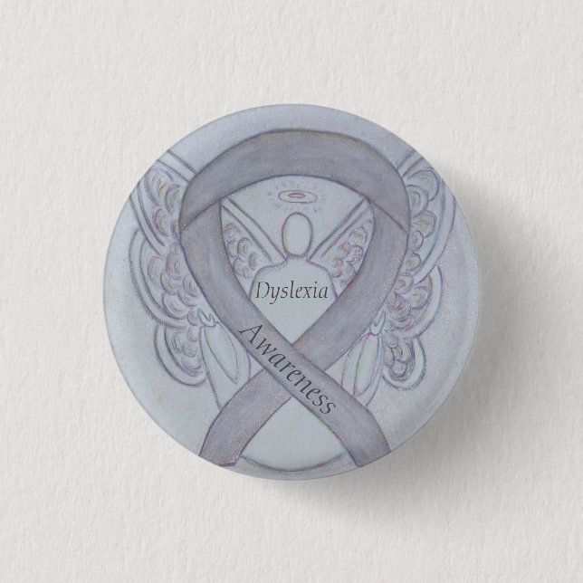 Dyslexie Silver Awareness Ribbon Engel Custom Butt Button (Vorderseite)