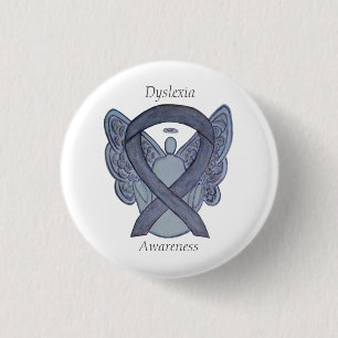 Dyslexie Silver Awareness Ribbon Engel Custom Butt Button