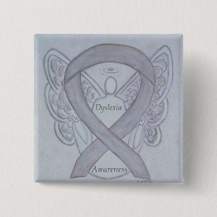 Dyslexie Silver Awareness Ribbon Engel Custom Butt Button