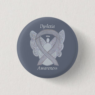 Dyslexie Silver Awareness Ribbon Engel Custom Butt Button