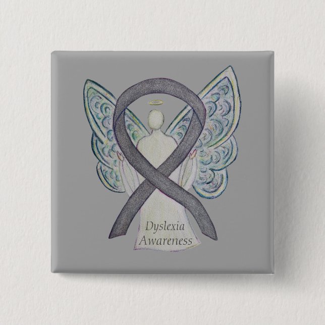 Dyslexie Silver Awareness Ribbon Engel Custom Butt Button (Vorderseite)
