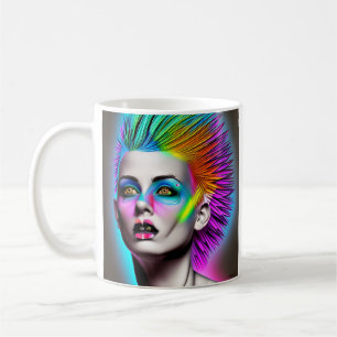 Dystopische Frau in Rainbow Mohawk Abstrakt Modern Kaffeetasse