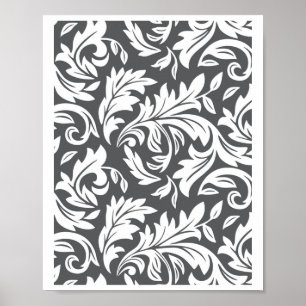 E0001 Dunkelgrau - Retro-Blumenmuster-Grafik Poster