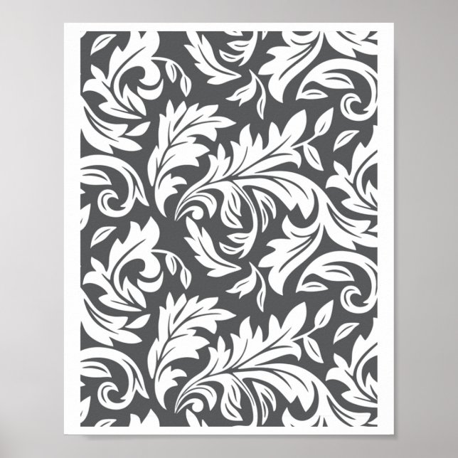 E0001 Dunkelgrau - Retro-Blumenmuster-Grafik  Poster (Vorne)
