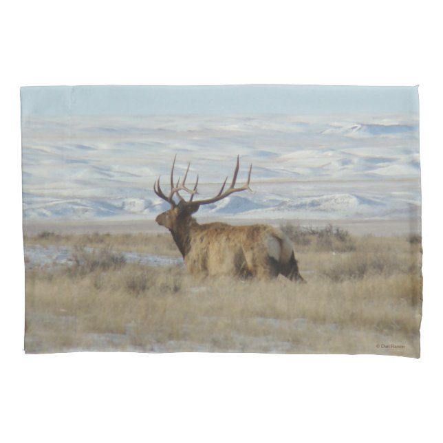 E22 Bull Elk and Snowy Hills Kissenbezug (Vorderseite)