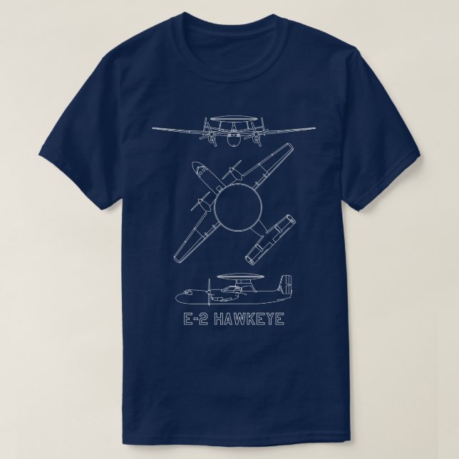 E2 Hawkeye American AEW Aircraft Flugzeug Blueprin T-Shirt (Design vorne)