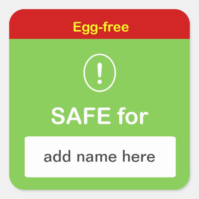 e4 - SAFE LEBENSMITTELETIKETT MIT Individuelle Nam Quadratischer Aufkleber (Vorderseite)
