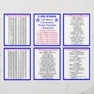E-8** US/Metric Conversions Pocket Pamphlet Flyer