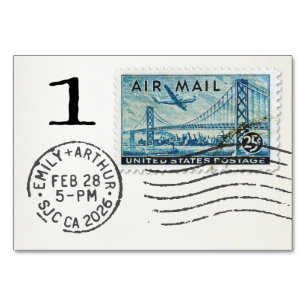 E&A Hochzeitsempfang Tischkarte 1 Luftpoststempel Tischnummer