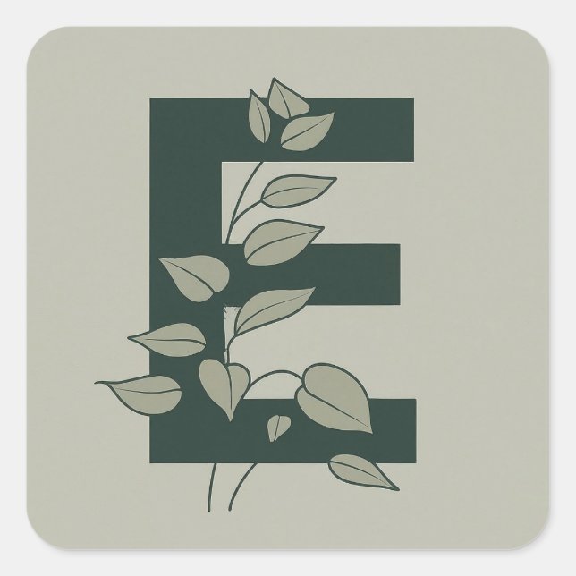 E Botanische Monogramm Quadratischer Aufkleber (Vorderseite)