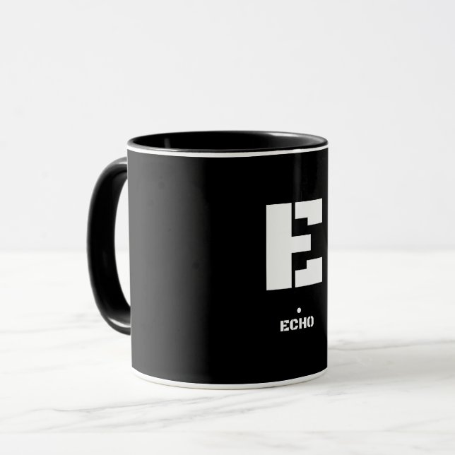 E (Echo) NATO Phonetischer Alphabet & Morse Code Tasse (Vorderseite Links)