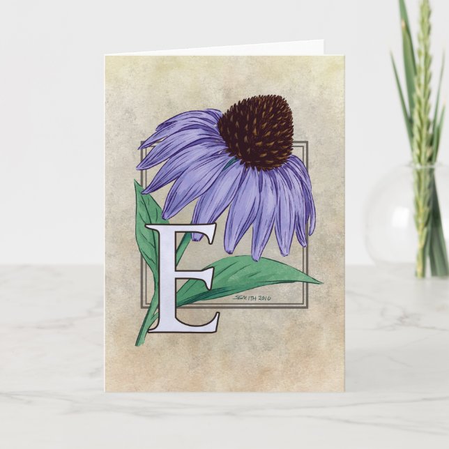 E für Monogramm-Karten der Echinacea-Blume (Vorderseite)