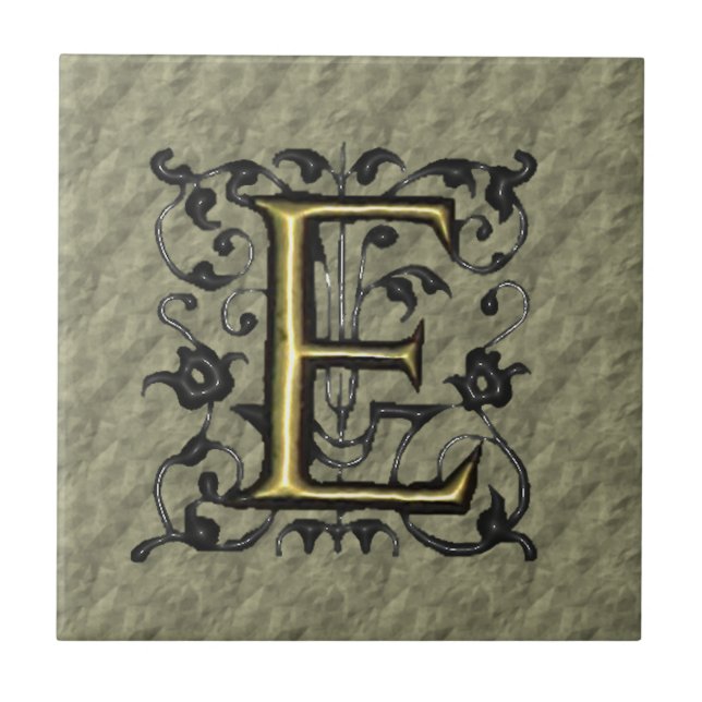 E - geprägtes Vintage-Monogramm Fliese (Vorderseite)
