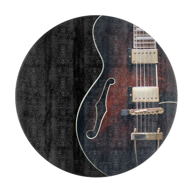 E-Gitarre auf Schwarz Schneidebrett (Vorderseite)
