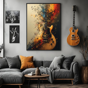E-Gitarre Splatter-Paint Rock-Musik Poster
