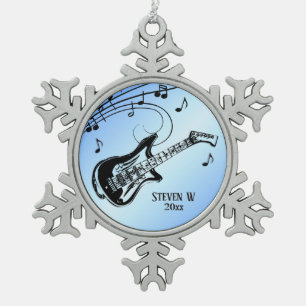E-Gitarren-blauer persönlicher Name und Datum Schneeflocken Zinn-Ornament
