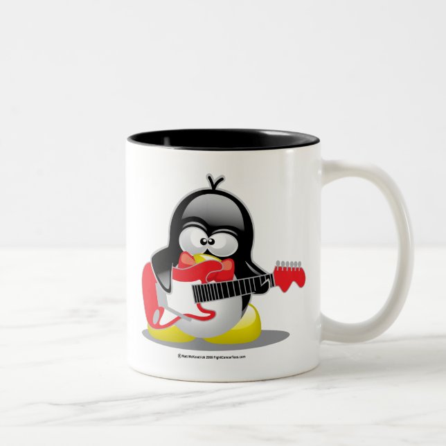 E-Gitarren-Pinguin Zweifarbige Tasse (Rechts)