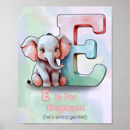 E is for Elephant - Niedlich Alphabet Animal Kinde Poster