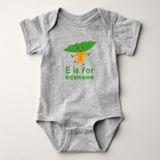 E ist für EDAMAME Green Veggie Alphabet E Baby Strampler (Vorderseite)