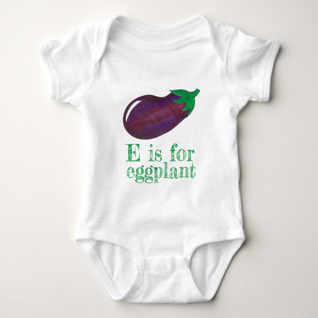 E ist für EGGPLANT Lila pflanzliche pflanzliche AB Baby Strampler (Vorderseite)