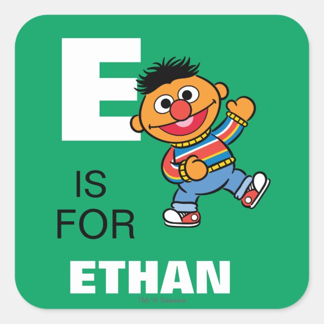 E ist für Ernie | Name hinzufügen Quadratischer Aufkleber (Vorderseite)