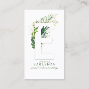 E Letter Monogram Gold Greenerity Blätter Elegant Visitenkarte